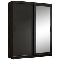 SCHWEBETÜRENSCHRANK Hela 160/205/60 2-türig schwarz mit Schubladen - Schwarz, Holzwerkstoff (160/205/60cm) - Beautysofa