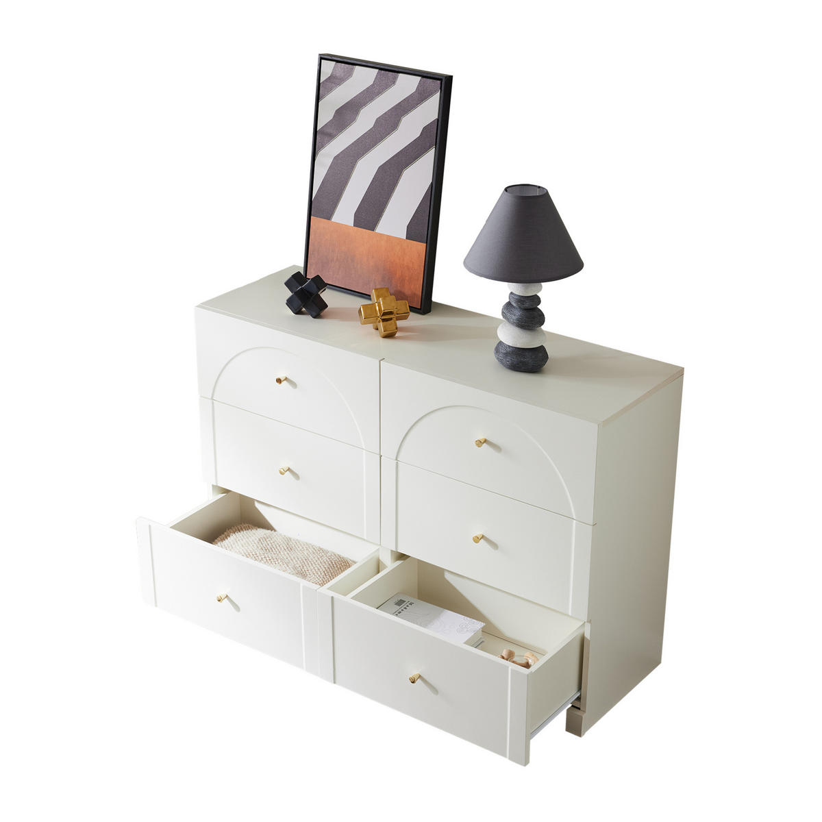 KOMMODE, 6 Schubladen, cremeweiß im romantischen Luxusstil, 120x40x82 cm, Weiß - Weiß, Holzwerkstoff (40/82/120cm) - Modfu