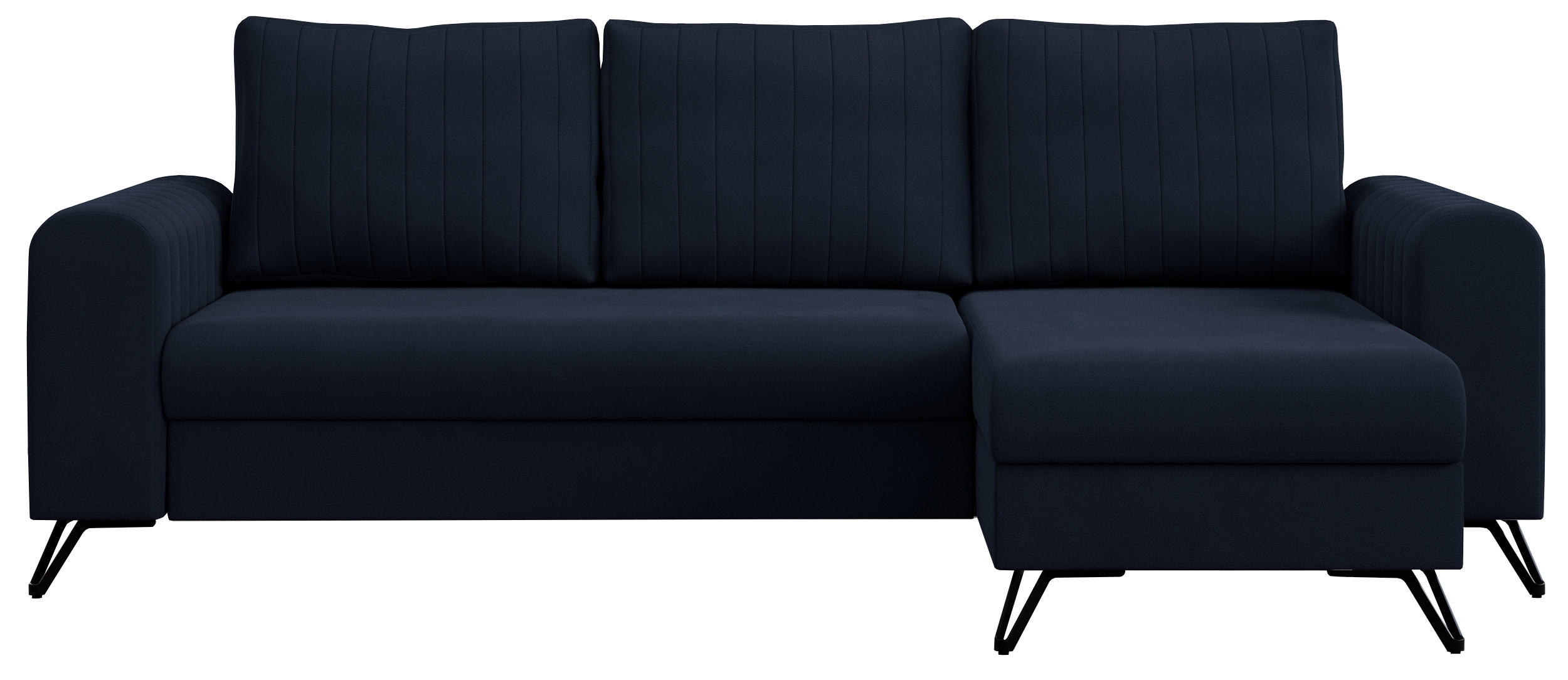 ECKSOFA Axel Samt Dunkelblau - Schwarz/Dunkelblau, Textil/Metall (242/140cm) - MKS
