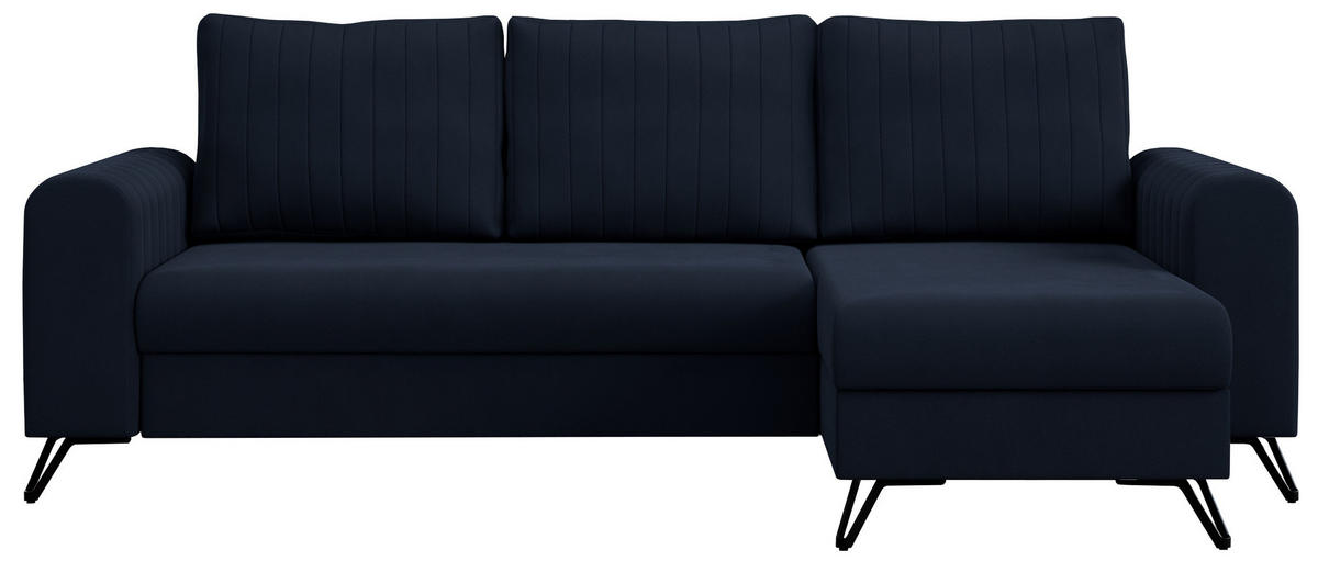 ECKSOFA Axel Samt Dunkelblau - Schwarz/Dunkelblau, Textil/Metall (242/140cm) - MKS