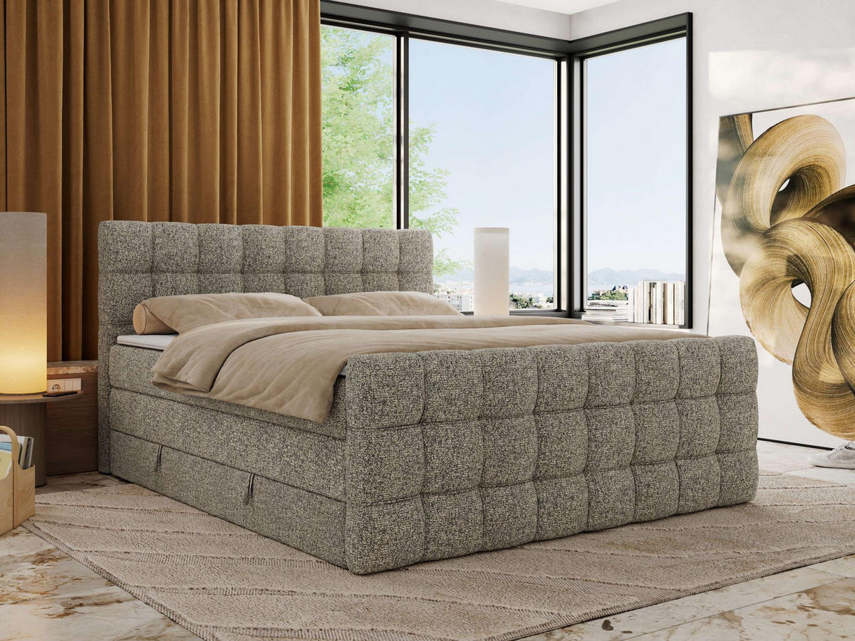 BOXSPRINGBETT ALTIVO KING DUO 180/200 - Grau Strukture - H4 - Grau, Textil (180/200cm) - MKS