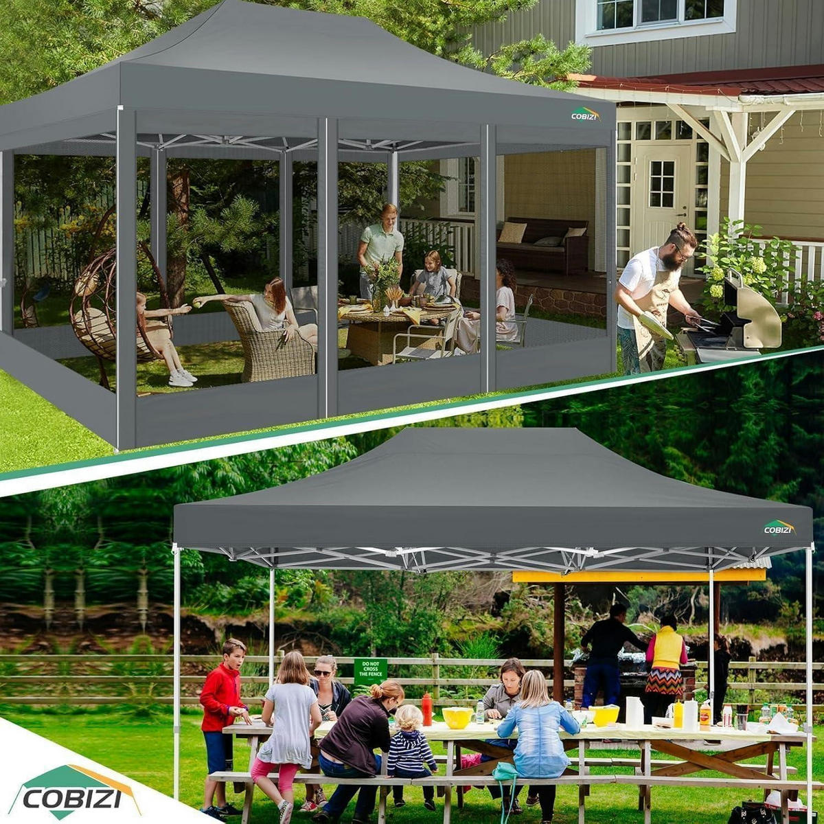 FALTPAVILLON 3 x 4.5 m Grau Wasserdicht mit 4 Netzseitenwänden - Grau, Textil (300/336/450cm)