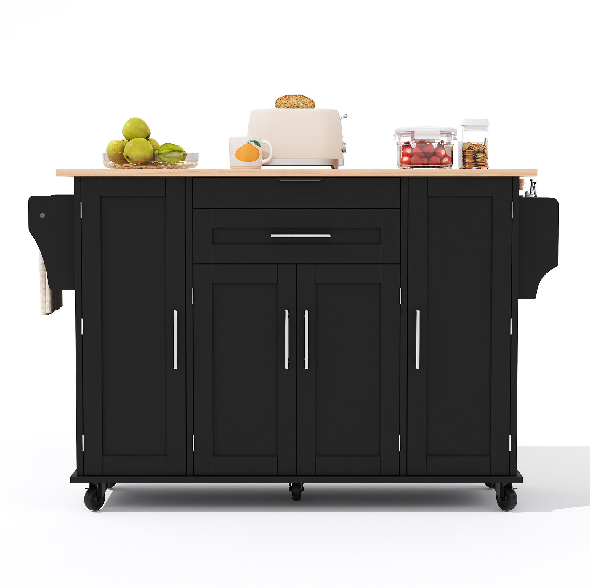 KÜCHENINSEL mobile 136 x 70 x 92 cm Schwarz/Natur MDF - Schwarz, Holz (70/92/136cm) - Beauniv
