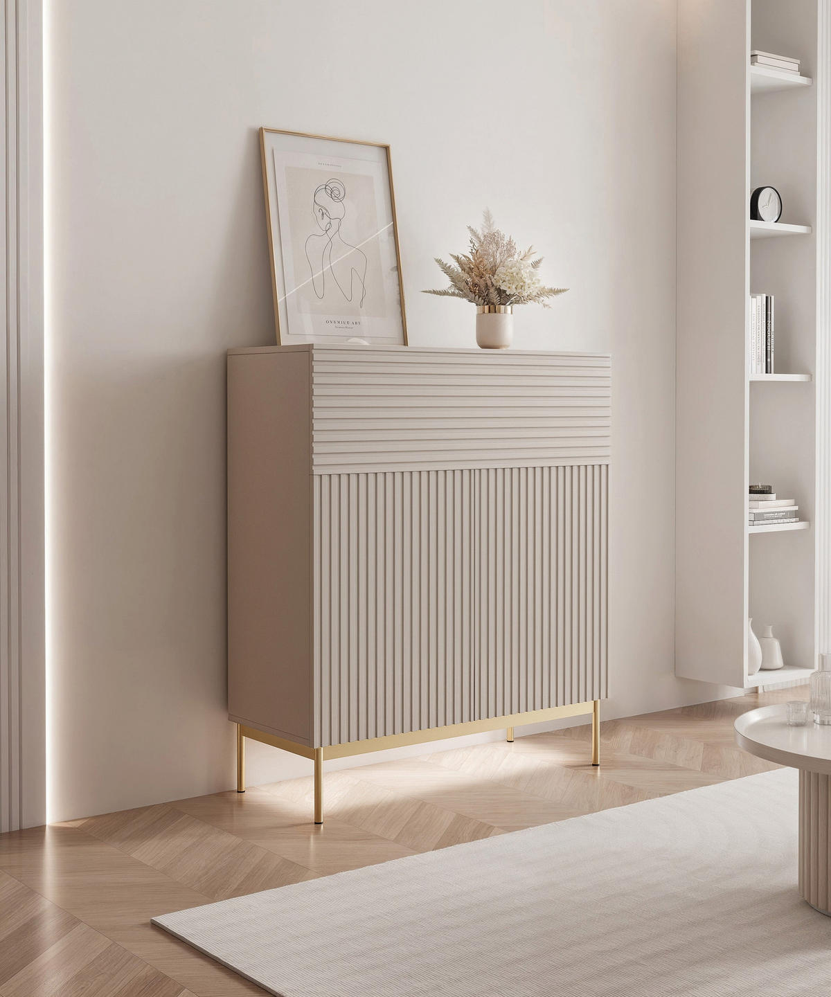 HIGHBOARD Linearis Kaschmirgrau 92 cm - Taupe/Goldfarben, Holzwerkstoff/Metall (91.9/105.4/35cm) - Selsey