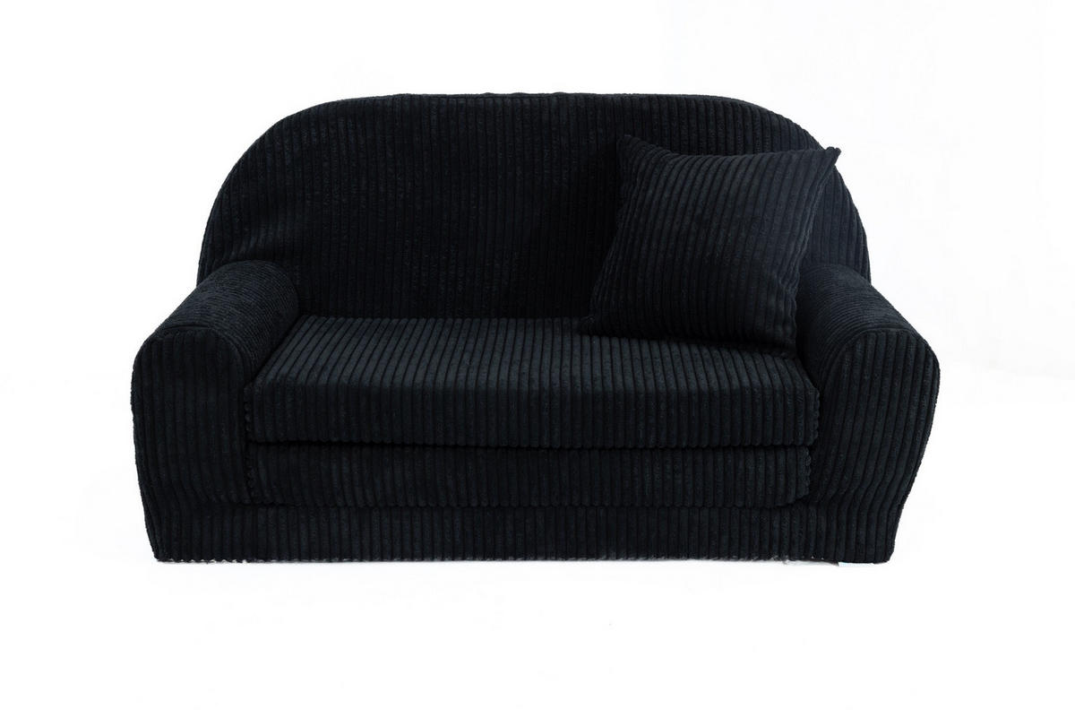 KINDERSOFA MINI aus Kuschel-Cord in Schwarz - Schwarz, Textil (78/45/40cm) - Fortisline