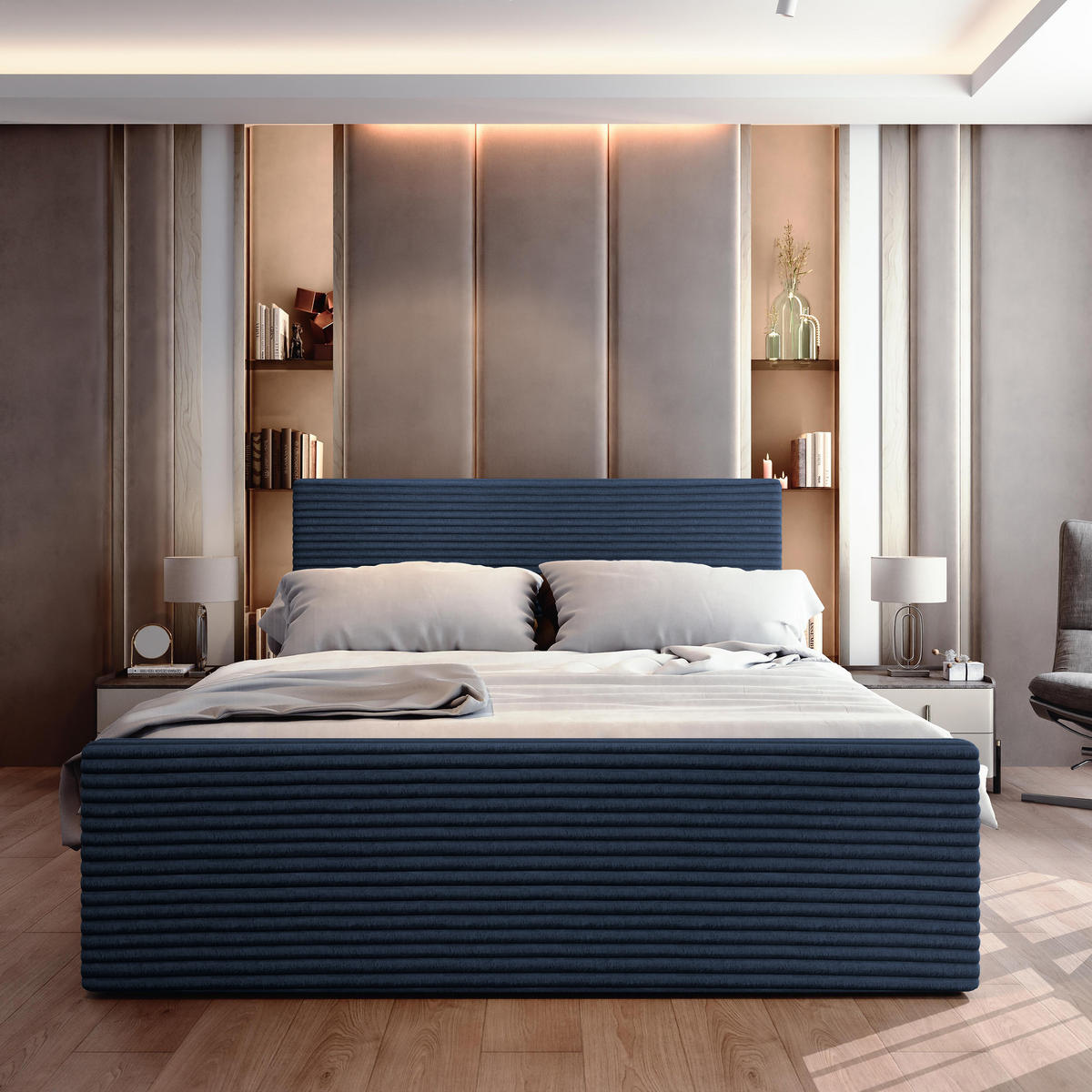 BOXBETT BRENTO 180x200 cm mit Matratze und Topper - Blau - Blau, Holz (180/200cm) - MASSENO