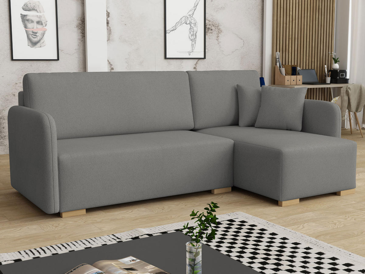 ECKSOFA Como L - Dunkelgrau/Naturfarben, Holz/Textil (220/140cm) - MIRJAN24