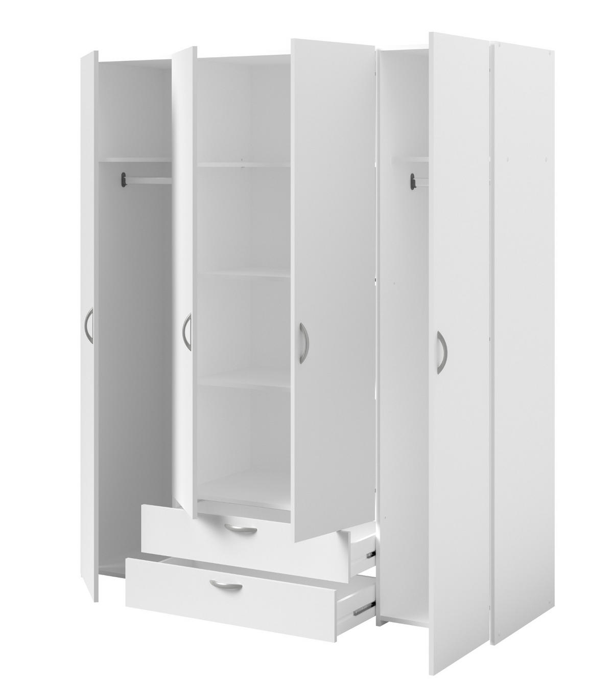 KLEIDERSCHRANK weiß 160 cm 4-türig, Drehtürenschrank - Silberfarben/Weiß, Holzwerkstoff/Kunststoff (160/185/51cm) - Furn.Design