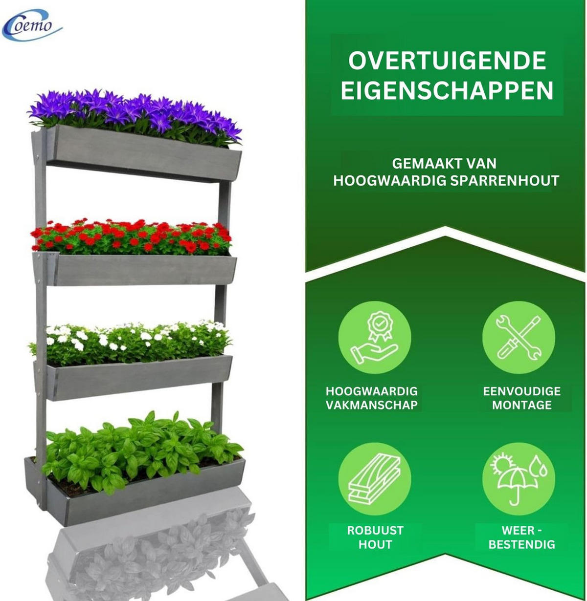 VERTIKALBEET VERA 4 Etagen Farbe Grau 85/45/140 cm - Grau, Holz (45/140/85cm) - Coemo