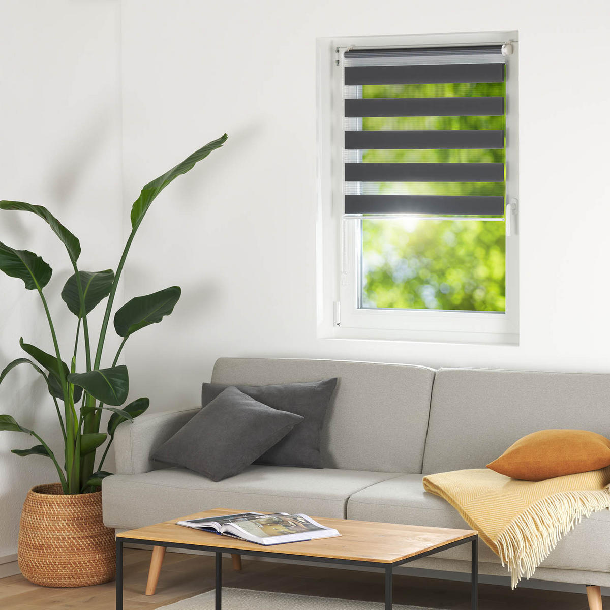 DOPPELROLLO 60/195 cm, Schwarz|Weiß - Schwarz/Weiß, Textil (60/195cm)