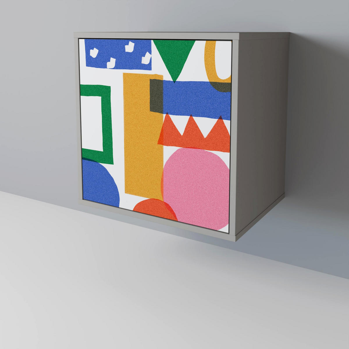 SIDEBOARD GEOMETRIC GLIMMER, Grau, 57,5x42x72,5 cm, Schwarze Metallfüße - Multicolor/Schwarz, Holzwerkstoff/Metall (57.5/72.5/42cm) - SpaceRebels