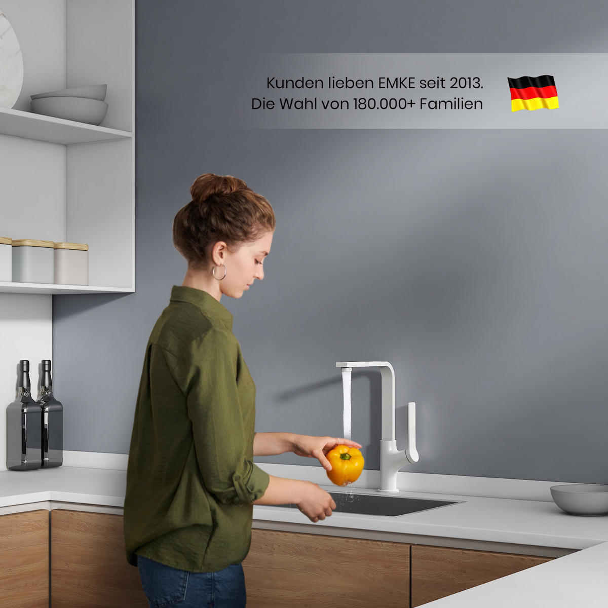 KÜCHENARMATUR mit 360° Drehbar Edelstahl Einhebelmischer Weiß Matt - Weiß, Metall (22.5/10.1/30.3cm) - EMKE