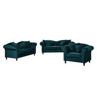 POLSTERGARNITUR (3-2-1) - Samt - Petrol - Petrol, Holz/Textil (1/1/1cm) - home24