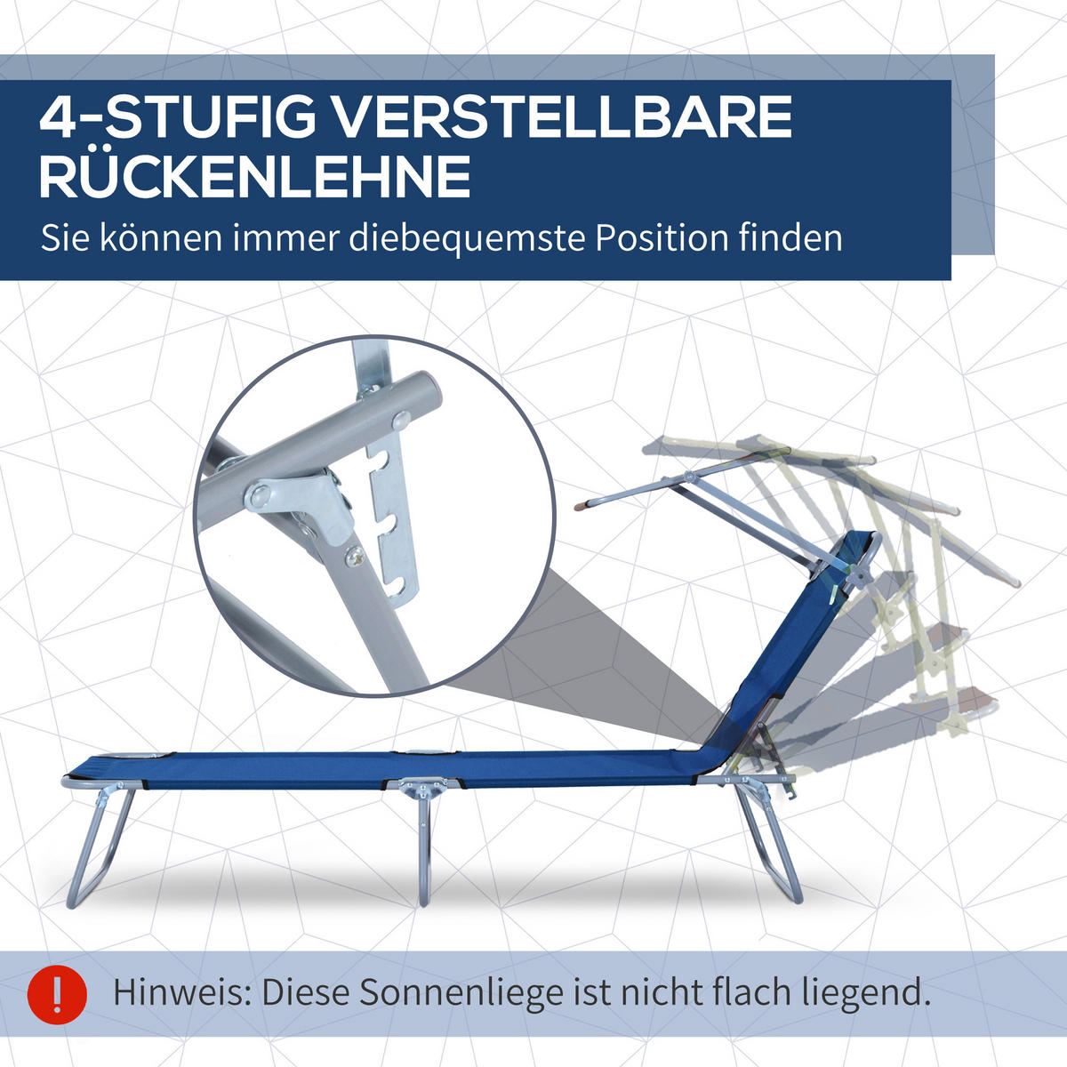 SONNENLIEGE DE-07704 klappbar, mit Sonnenschutz, verstellbare Rückenlehne Blau - Blau, Metall (58/36/187cm) - ComfortXL