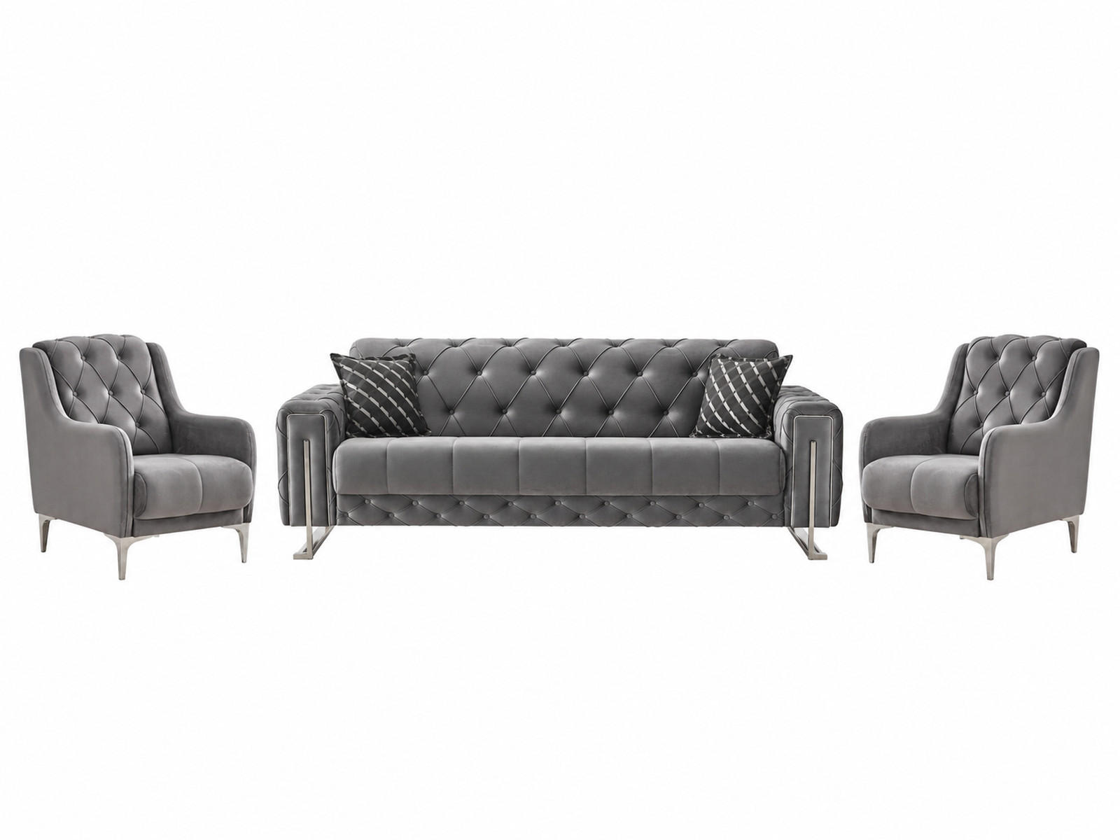 SITZGARNITUR Shimla, Grau Stellvariante 3+1+1 - Grau, Holzwerkstoff/Metall (220/80/100cm)