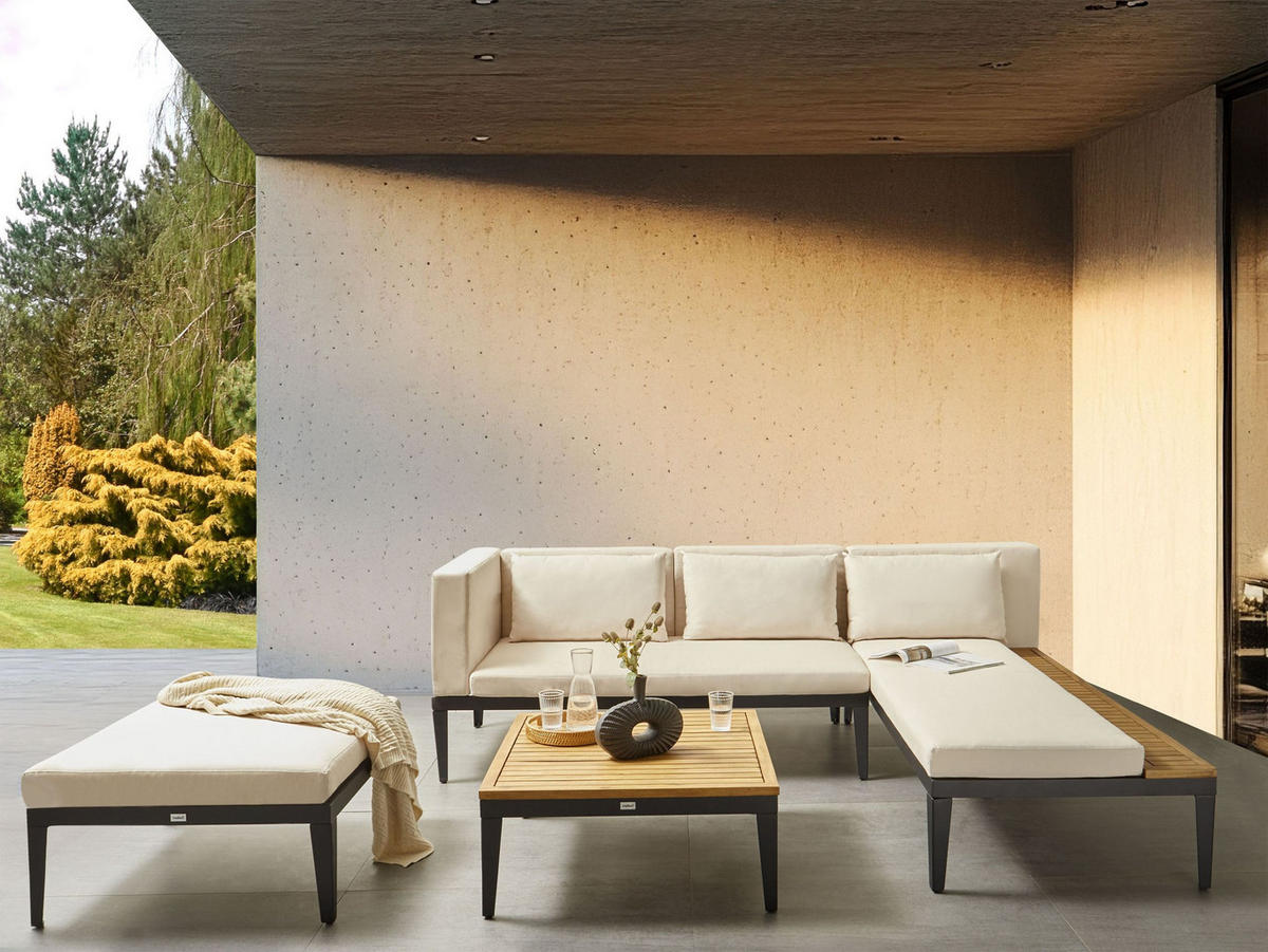 LOUNGE-SET 3-Sitzer Beige Bracciano - Hellbraun/Beige, Holz - Beliani