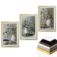 WANDBILDER 3er Set - 40x60 cm Goldrahmen - Oliven in grauen Vasen - Goldfarben, Kunststoff (40/60cm) - ArtPrintCave