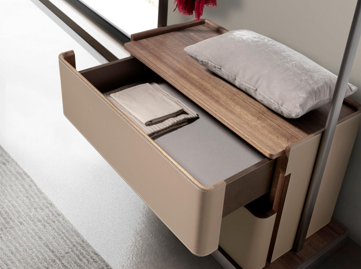 KLEIDERSTÄNDER aus Kunstleder in Nerz, Nussbaum und Edelstahl 90/42/180 cm - Edelstahlfarben/Silberfarben, Leder/Holz (90/180/42cm) - ANGEL CERDA