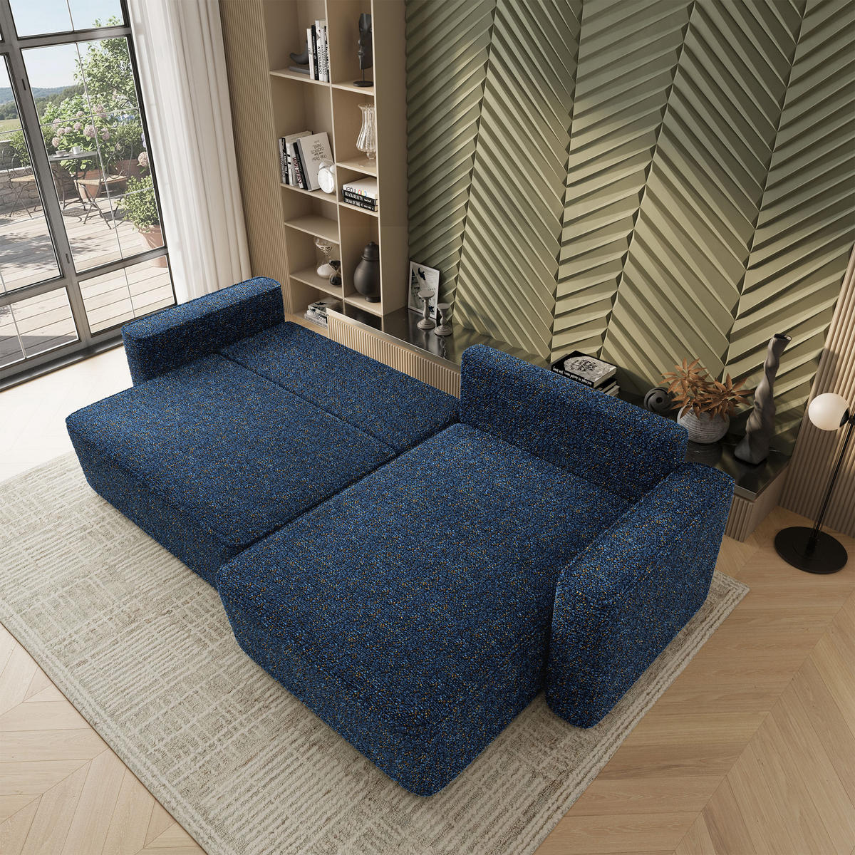ECKSOFA BELARO BL Blau Chenille mit Schlaffunktion - Blau, Holz/Textil (280/162cm) - MASSENO
