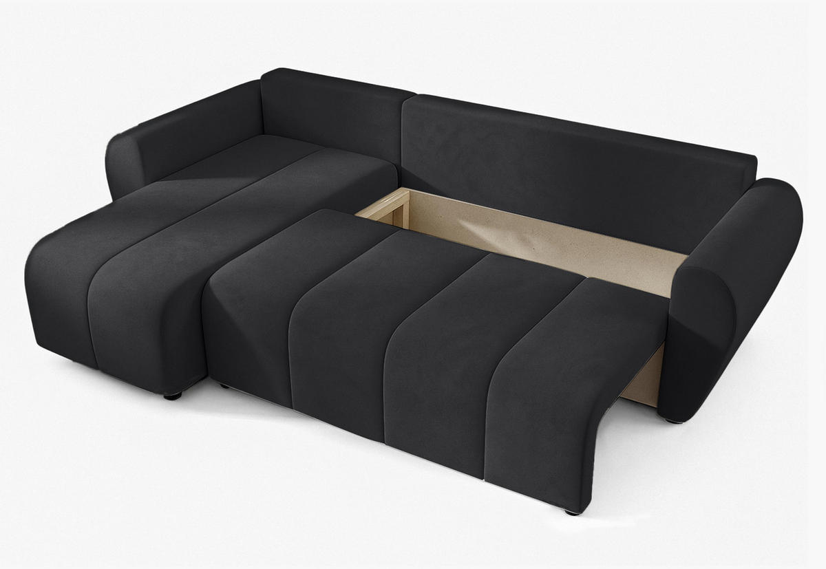 ECKSOFA L Form Malatya Schwarz 246/145/80 cm stilvolle mit Schlaffunktion L - Schwarz, Kunststoff/Textil (145/246cm) - AX Living
