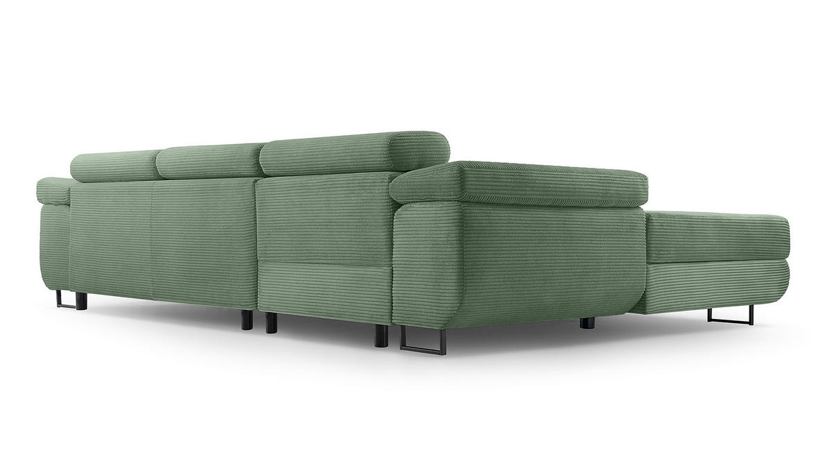 ECKSOFA L Form Arborio Salbeigrün 280/203/90 cm Links mit Schlaffunktion - Schwarz/Grün, Textil/Metall (203/280cm) - AX Living
