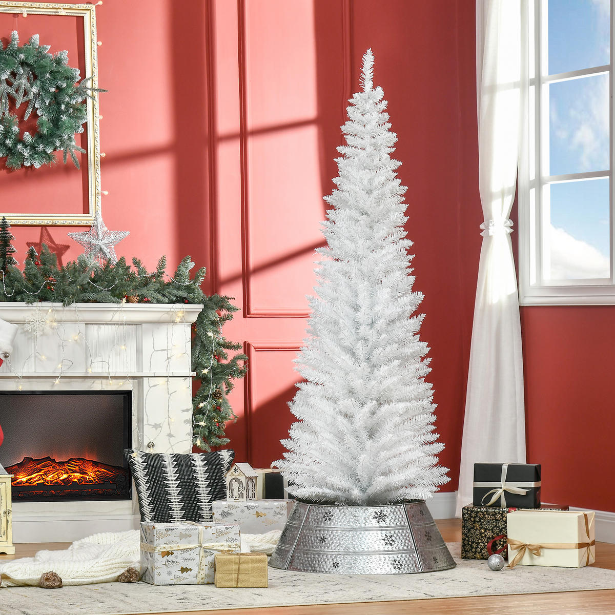 WEIHNACHTSBAUM 390 Spitzen Tannenbaum mit Kunststoffständer Weiß - Weiß, Kunststoff (180cm) - HOMCOM