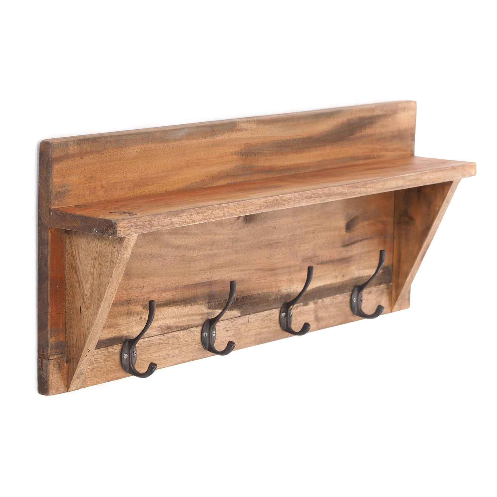 WANDGARDEROBE VINTAGE Recyclingholz, mit Regalablage, 8 Haken 01 natur-vintage - Naturfarben, Holz (60/26/10cm) - DESIGN DELIGHTS