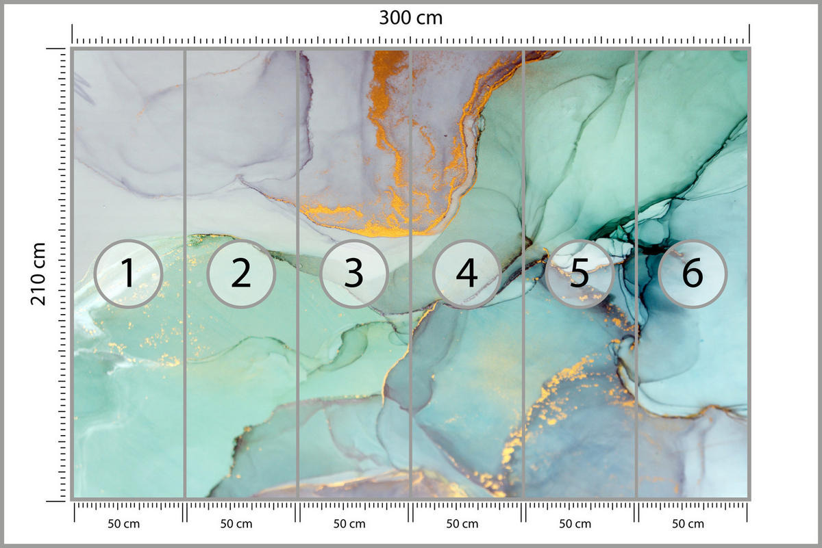 FOTOTAPETE für Badezimmer Blauer Marmor Goldadern Vintage 300x210 - Violett/Grün, Papier (300/210cm) - Muralo