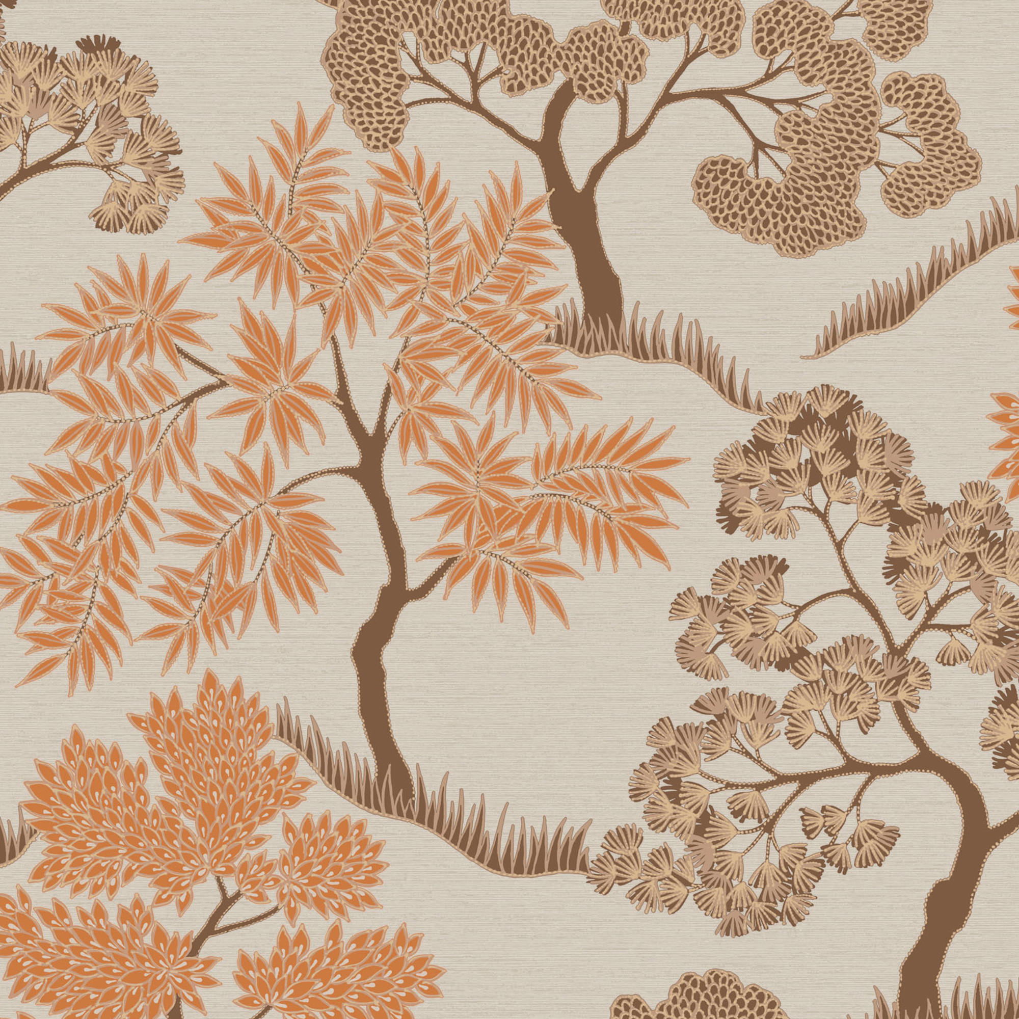 VLIESTAPETE Bäume Neutral Orange - Goldfarben/Orange, Papier/Kunststoff (52/1000cm) - Sublime