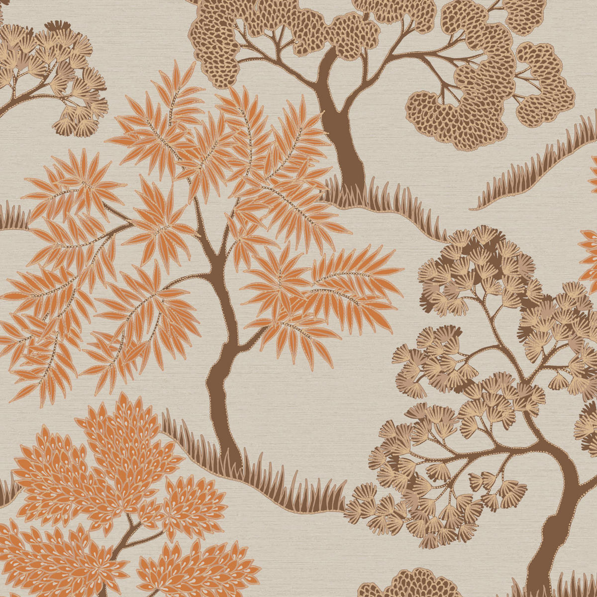 VLIESTAPETE Bäume Neutral Orange - Goldfarben/Orange, Papier/Kunststoff (52/1000cm) - Sublime