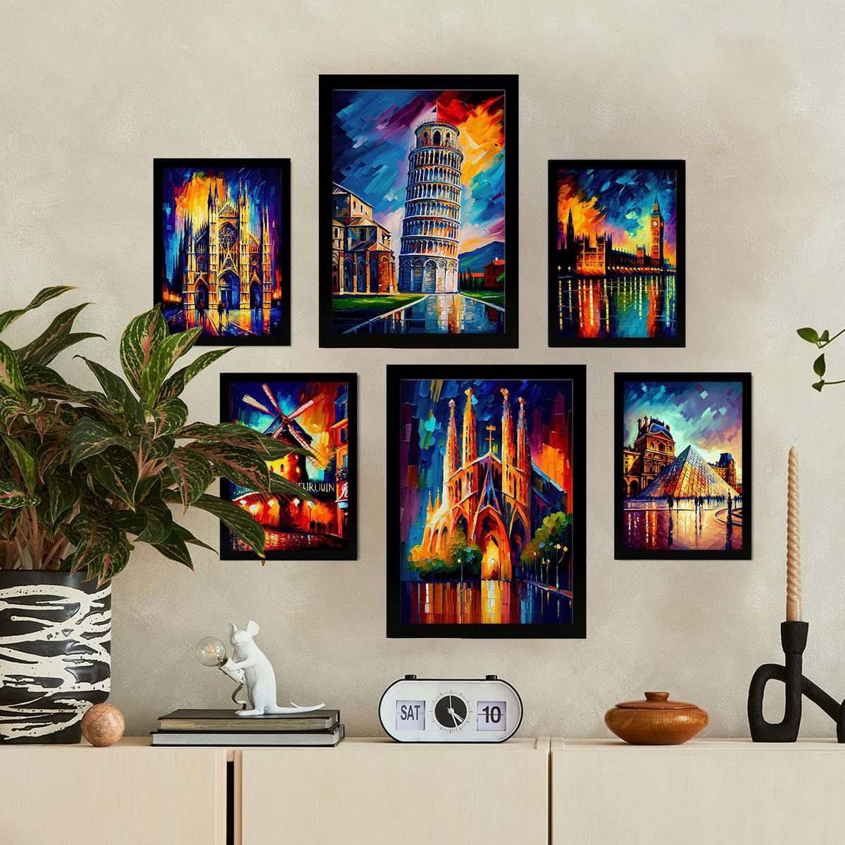 POSTER Set Mit 6 Orange Im Ölgemälde Stil A3 & A4 Schwarzer Rahmen - Schwarz, Papier (29/3cm) - Nacnic