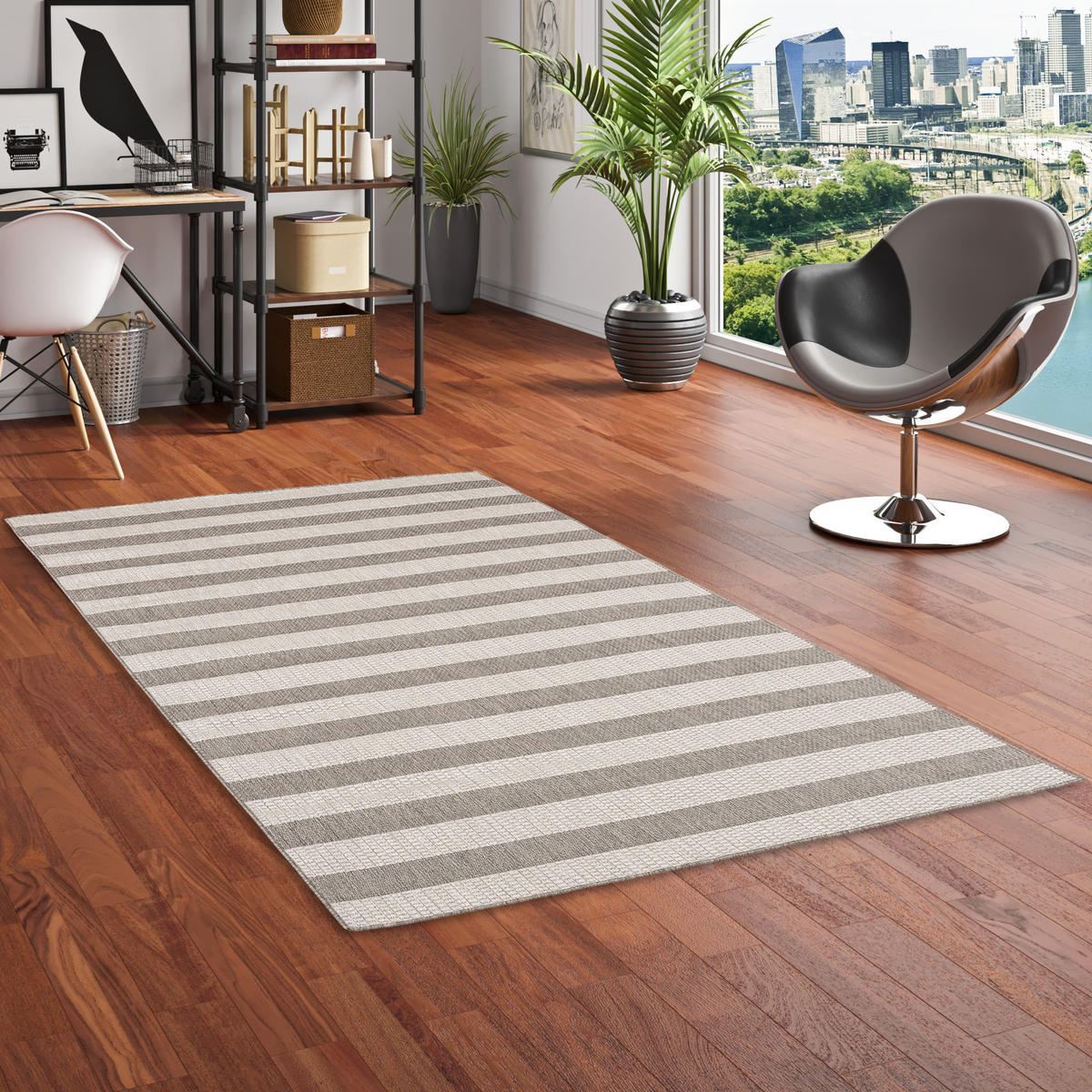 IN & OUTDOOR TEPPICH FLACHGEWEBE VALENCIA STREIFEN - Grau, Textil (120/170cm) - Pergamon