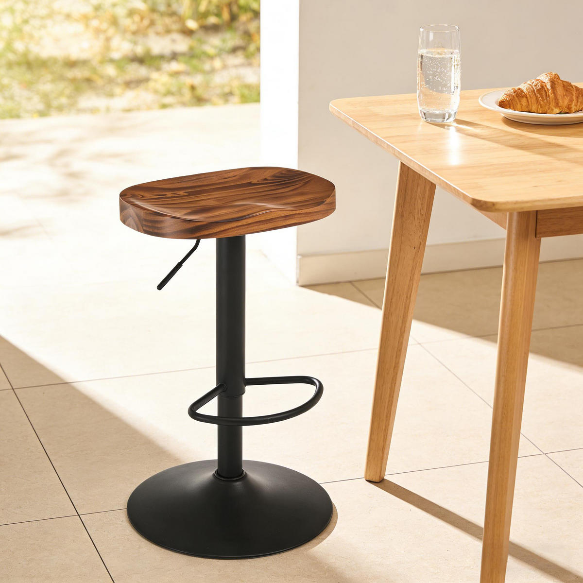 BARHOCKER Rustik Braun 1er-Set Drehbar Höhenverstellbar aus Massivholz - Wildeiche, Holz (41.5/81/31.5cm) - PANGIVO