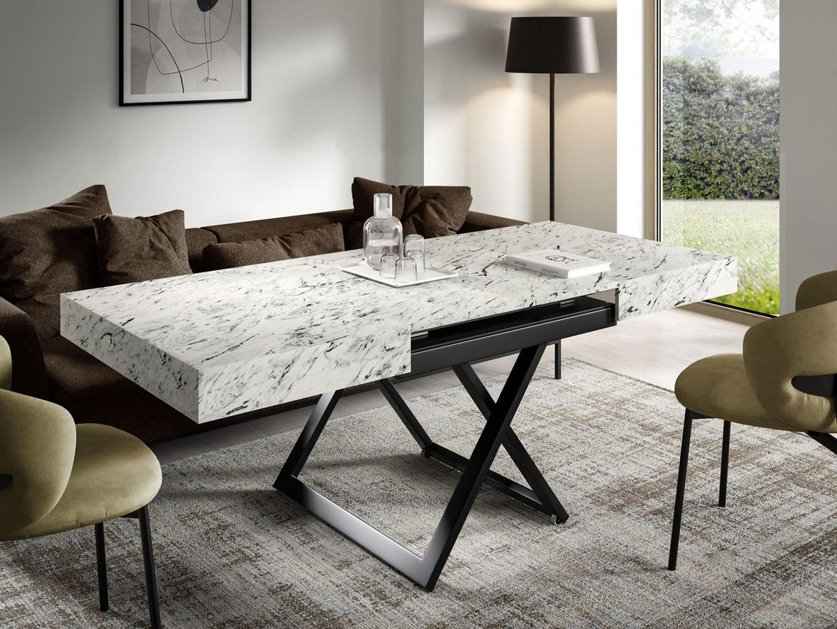 COUCH-/ESSTISCH Sanna U Carrera Weiß 120 - 200 / 80 / 27 - 80cm - Schwarz/Weiß, Holz/Holzwerkstoff (80/120/27cm) - Feldmann-Wohnen