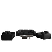 SOFASET Celes Premium 3-2-1 In Ascot - Schwarz, Holzwerkstoff/Textil (225/73/88cm) - Fun Möbel