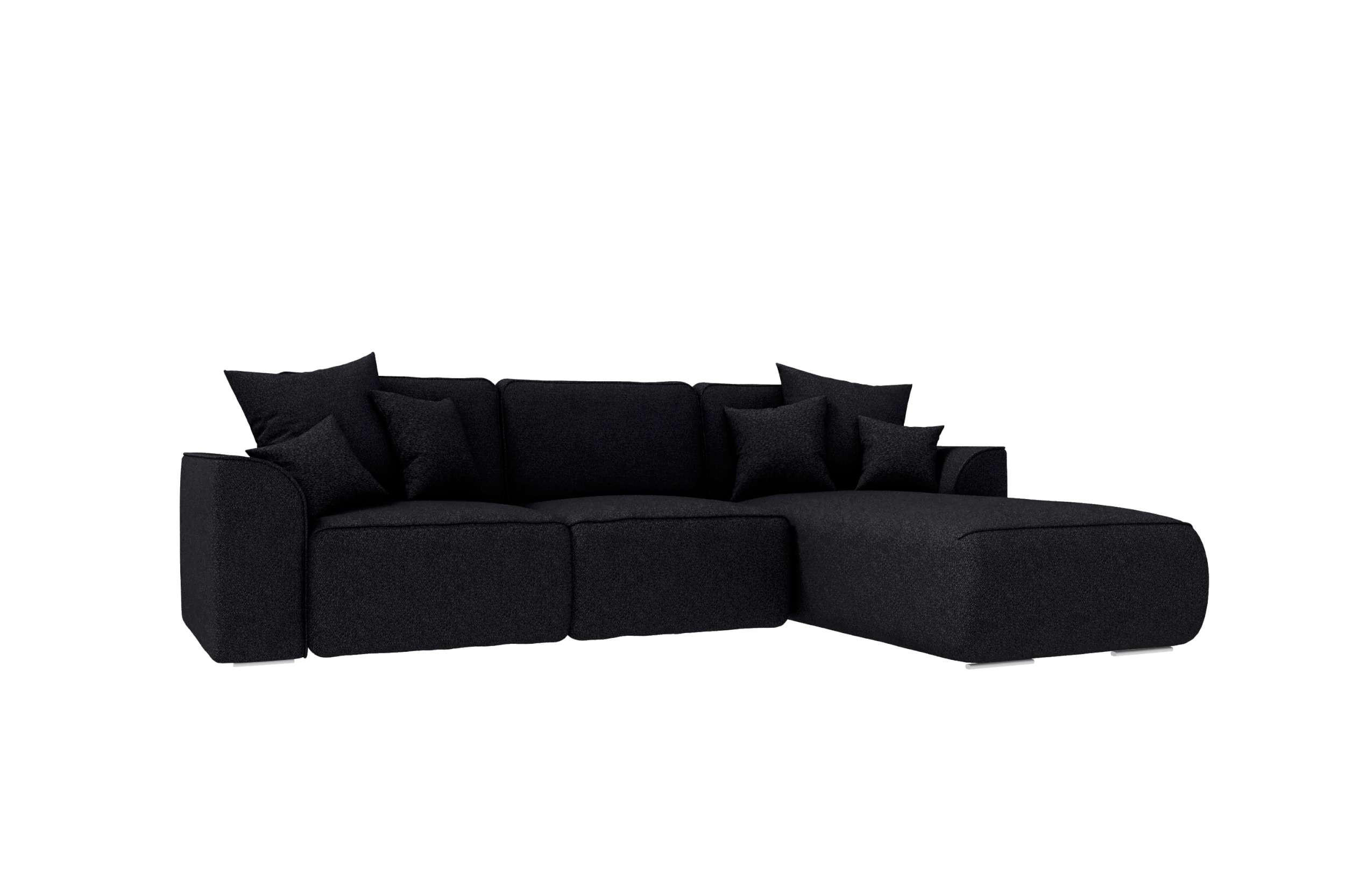 ECKSOFA GUSTO Strukturstoff Schwarz Rechts inkl. Schlaffunktion - Chromfarben/Schwarz, Kunststoff/Textil (295/194cm) - 99rooms