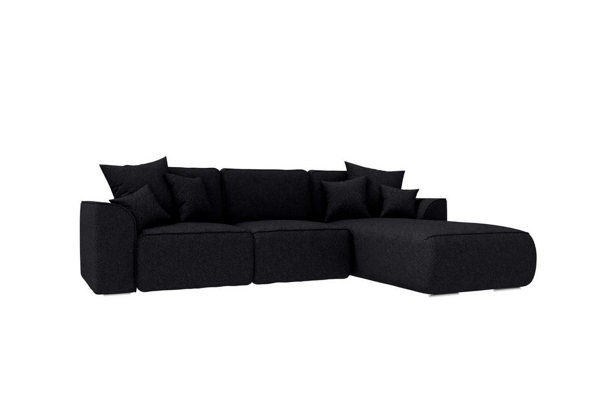 ECKSOFA GUSTO Strukturstoff Schwarz Rechts inkl. Schlaffunktion - Chromfarben/Schwarz, Kunststoff/Textil (295/194cm) - 99rooms