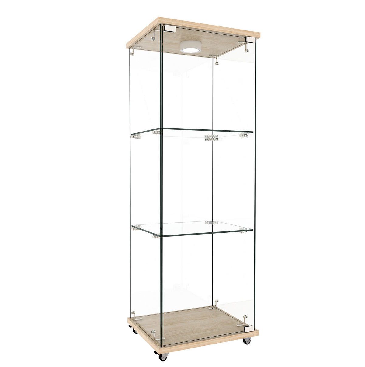 VITRINE aus MDF und Glas 36,5x42,5x120 cm Natur mit LED-Beleuchtung, Glastür und Rollen oder festen Füßen - Naturfarben, Holzwerkstoff (42.5/120/36.5cm) - Modfu