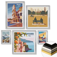 WANDBILDER 5er Set - 50x50 cm & 20x30 cm & 40x60 cm Silberner Rahmen - Boho-Papaya-Fruchtmuster - Silberfarben, Kunststoff (40/60cm) - ArtPrintCave