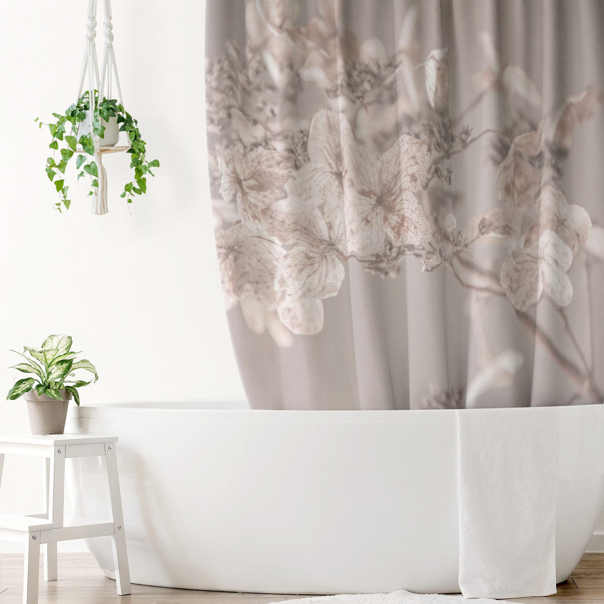 DUSCHVORHANG Zarte weiße Hortensie 180/200 cm - Beige, Textil (180/200cm) - Bilderwelten