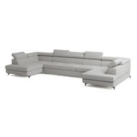 WOHNLANDSCHAFT URMANO Hellgrau Boucle-Stoff mit Schlaffunktion - Hellgrau, Holz (395/89/190cm) - MASSENO