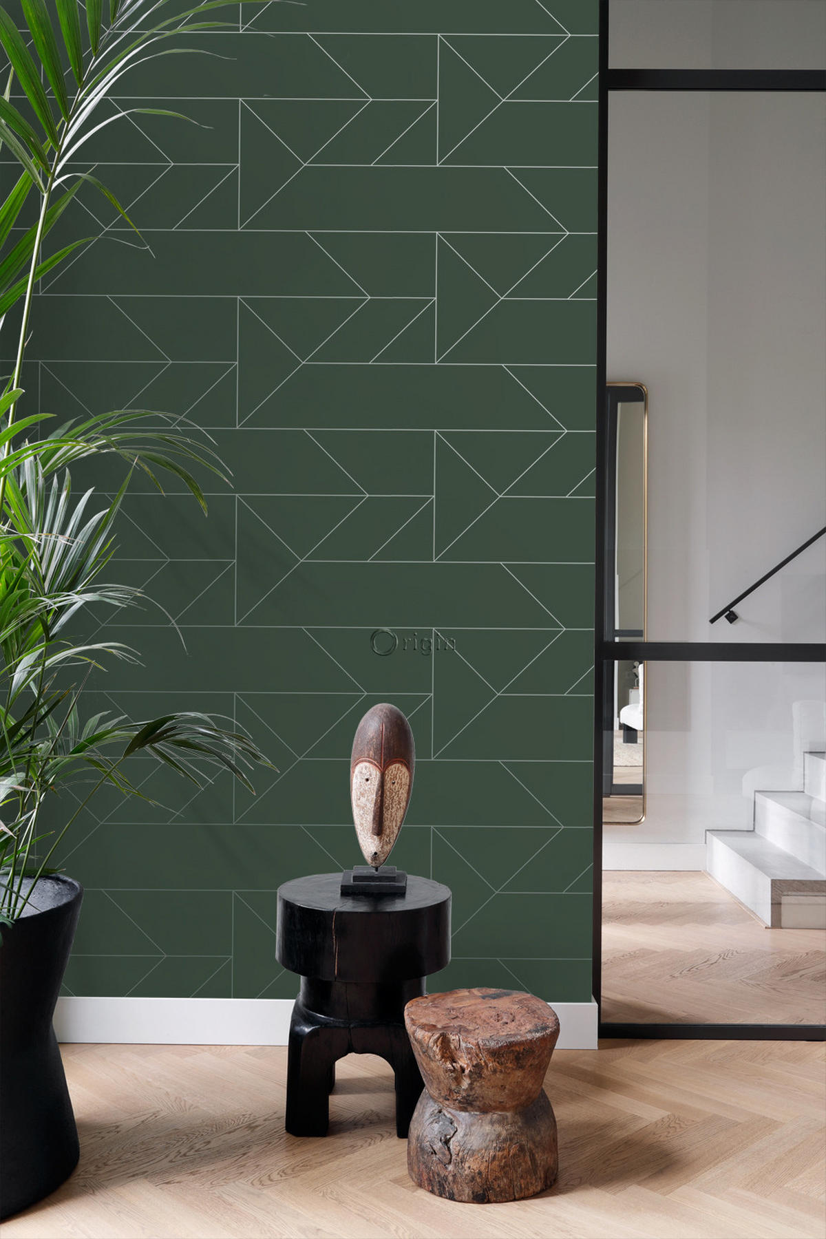 TAPETE grafische Linien 53 cm x 10.05 m - Grün, Papier (53/1000cm) - Origin Wallcoverings
