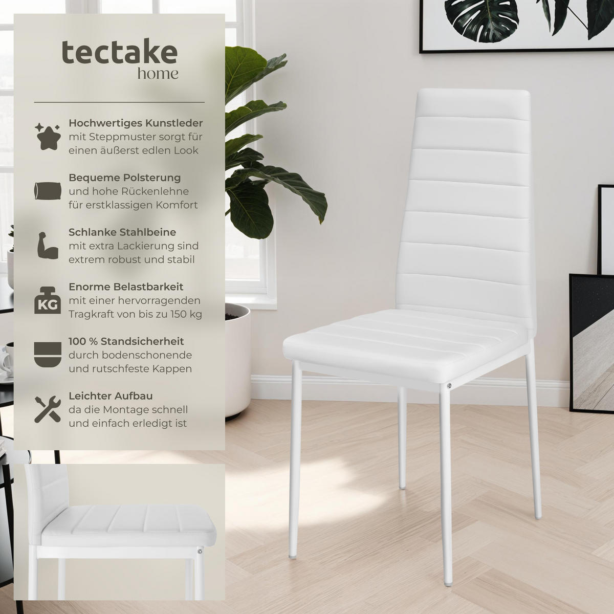 ESSZIMMERSTUHL 8er Set Thomas 41 x 45 x 98 5 cm weiß - Weiß, Textil (48/98.5/45cm) - tectake