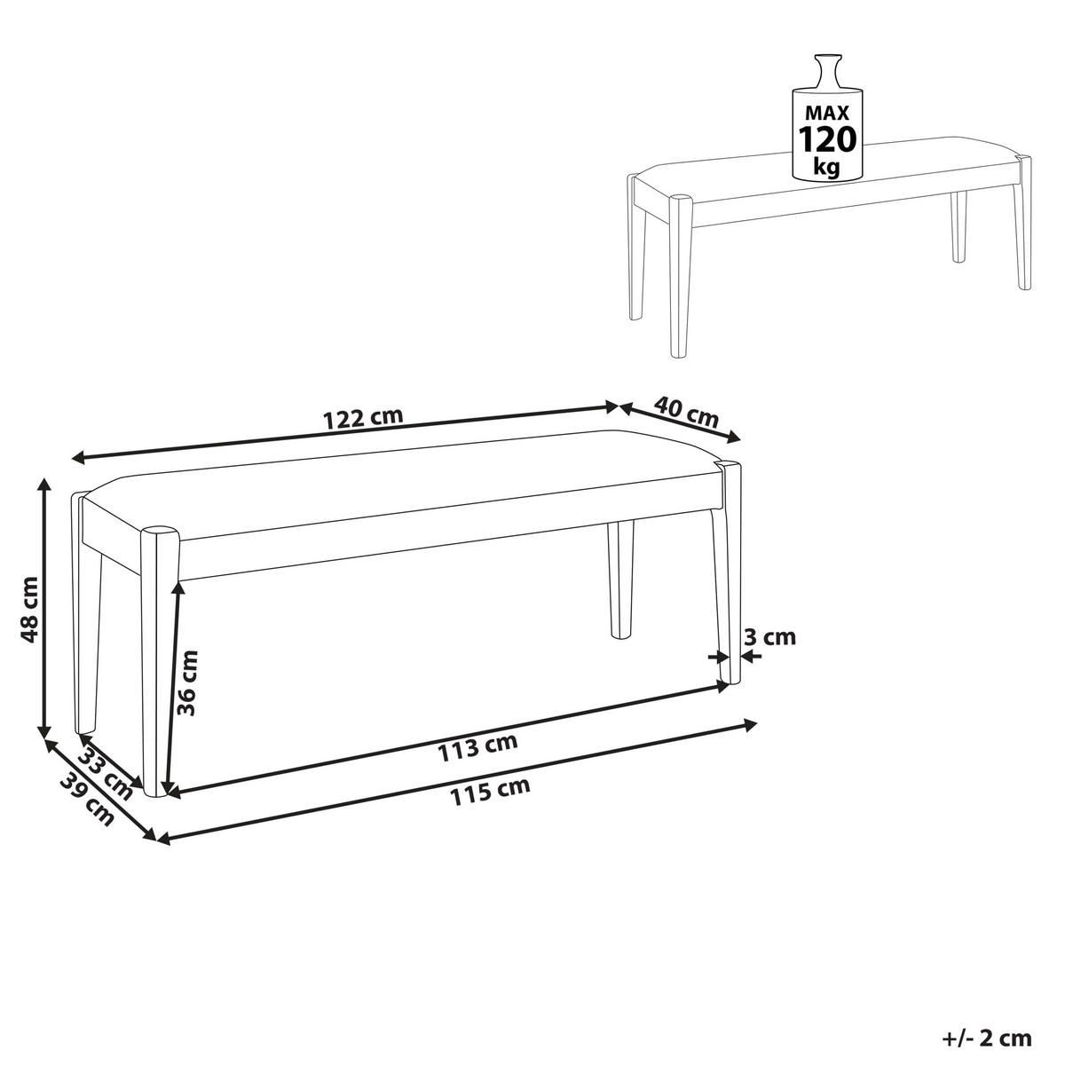 BANK Grau Elyria - Braun/Grau, Textil (122/48/40cm) - Beliani