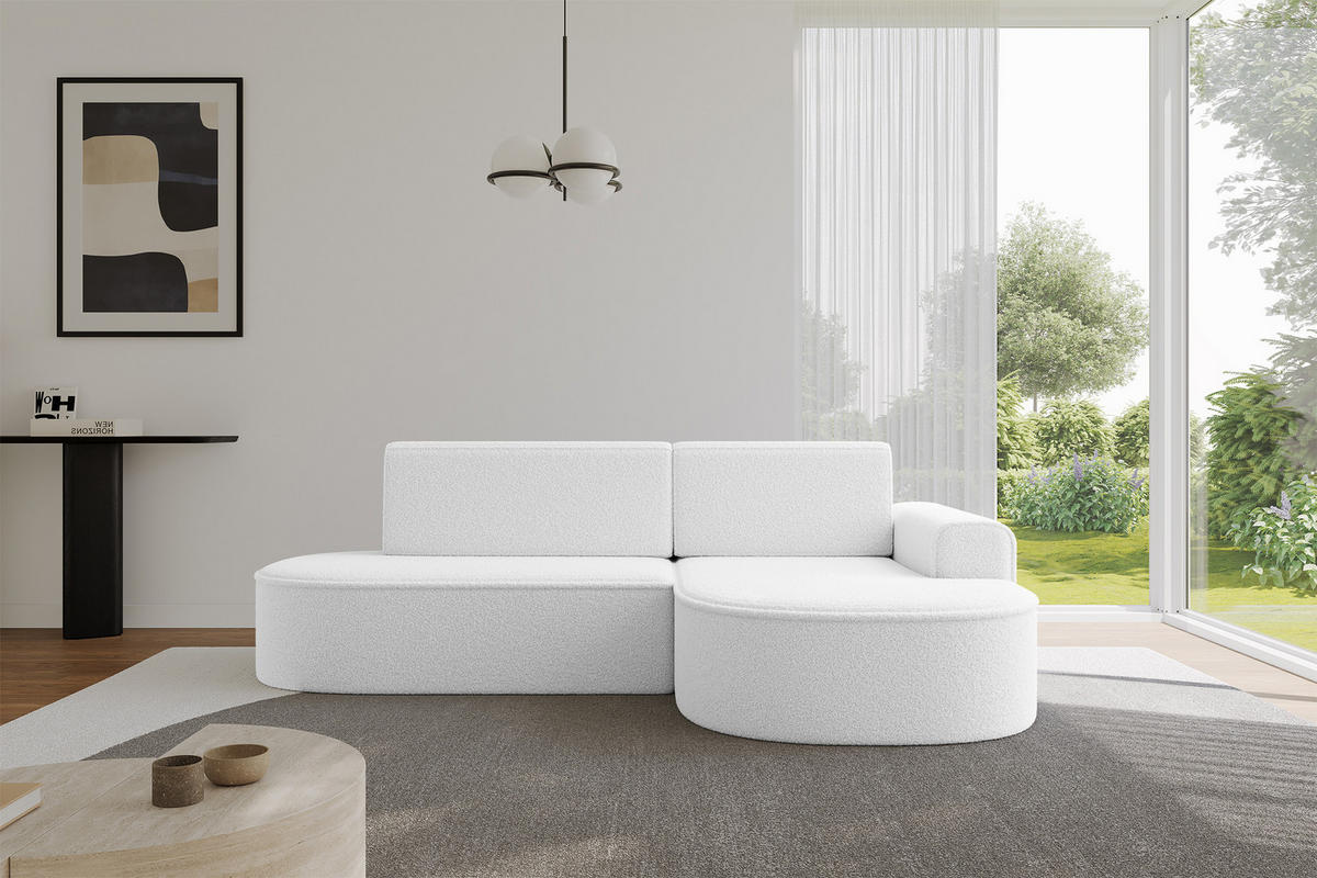ECKSOFA mit Schlaffunktion und Bettkasten Ottomane Rechts MARI-L1-S - 283x167x85 cm Weiß Bouclé - Schwarz/Weiß, Holzwerkstoff/Kunststoff (167/283cm) - ALTDECOR