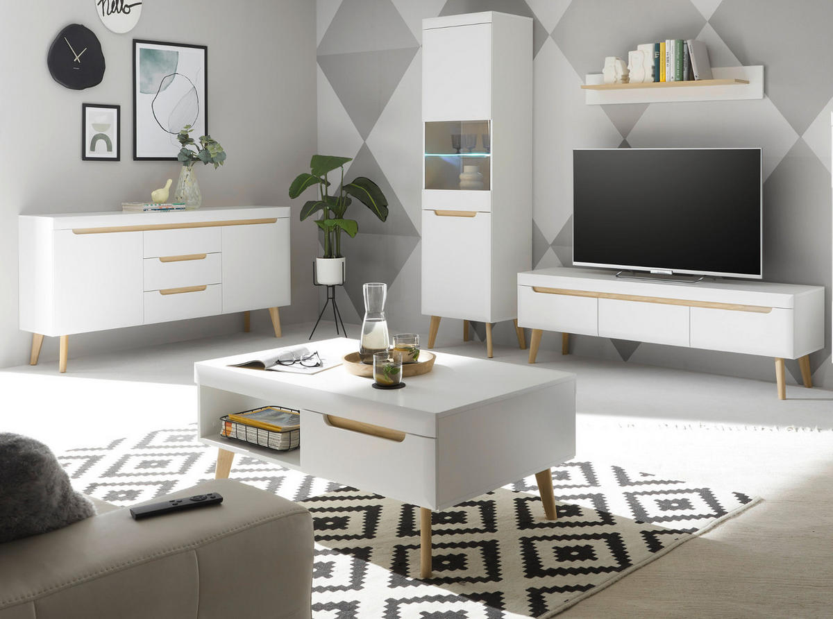 WANDBOARD weiß matt, Eiche, Wandregal 107 cm skandinavisches Design - Eichefarben/Weiß, Holzwerkstoff (107/19/17cm) - Furn.Design