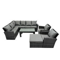 GARTENLOUNGE mit Ecksofa Polyrattan Dunkelgrau 9-Sitzer - Dunkelgrau/Grau, Glas/Kunststoff - Fimous