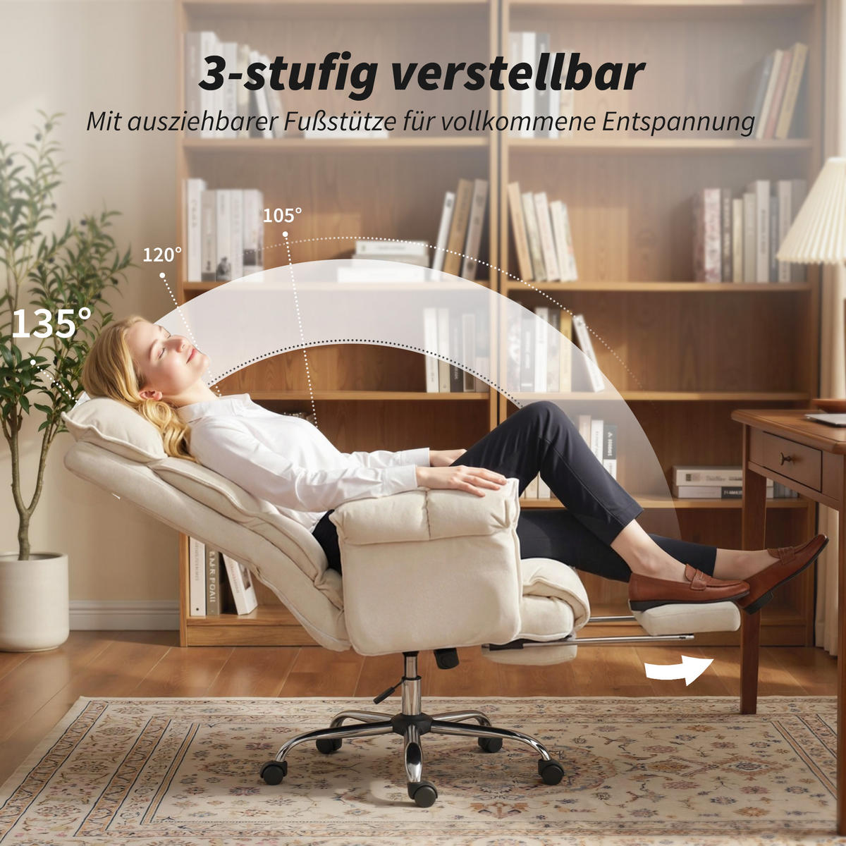 BÜROSTUHL Schneeflanell Cremeweiß - Silberfarben/Creme, Textil/Metall (80/114/80cm) - HOMCOM