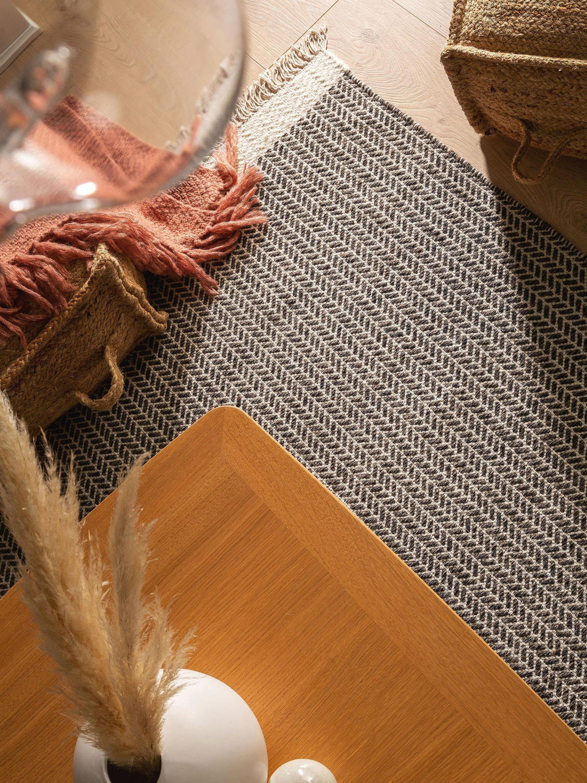 WOLLTEPPICH Kim Schwarz/Weiß 120x170 cm - Schwarz, Textil (120/170cm) - benuta Pure