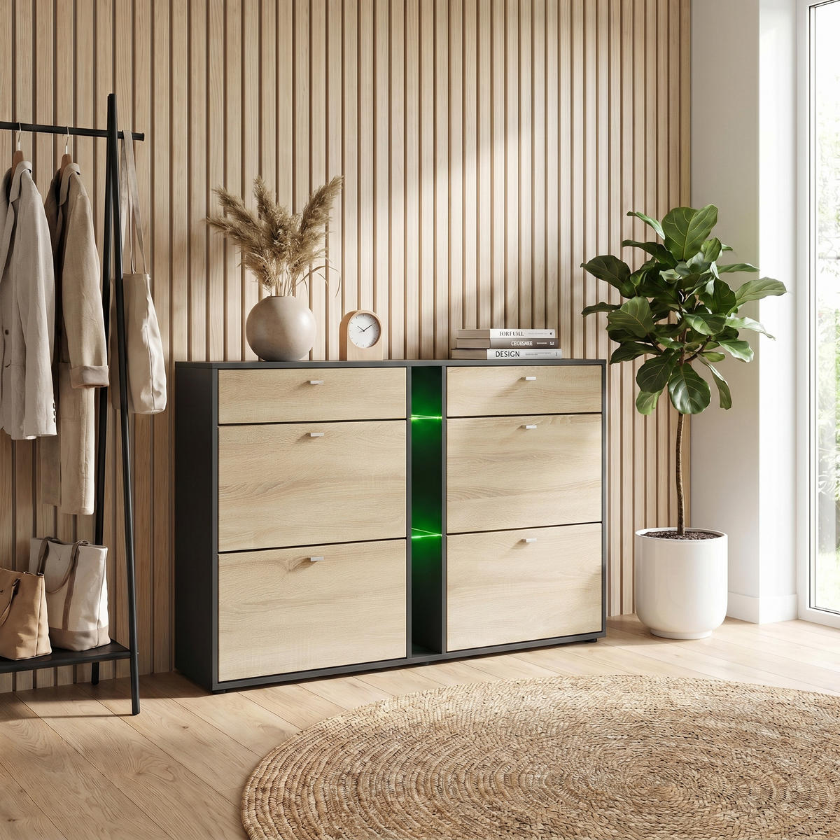 SCHUHSCHRANK Today Fronten in Eiche sägerau - Eiche San Remo, Holzwerkstoff (155.5/95/28cm) - Vladon